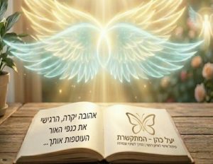 כנפי מלאכים מרחפות מעל ספר פתוח לרווחה